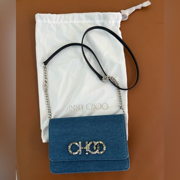 Jimmy Choo Kalina Blue Suede Chain Wallet - Picture 1 of 12